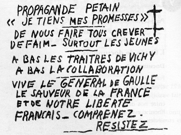 Graffiti résistant de protestation contre la propagande et le régime de Vichy